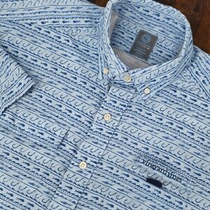 Vineyard Vines Harbor Shirt Fishing Button Down Mens Large Blue Fish Hook Print